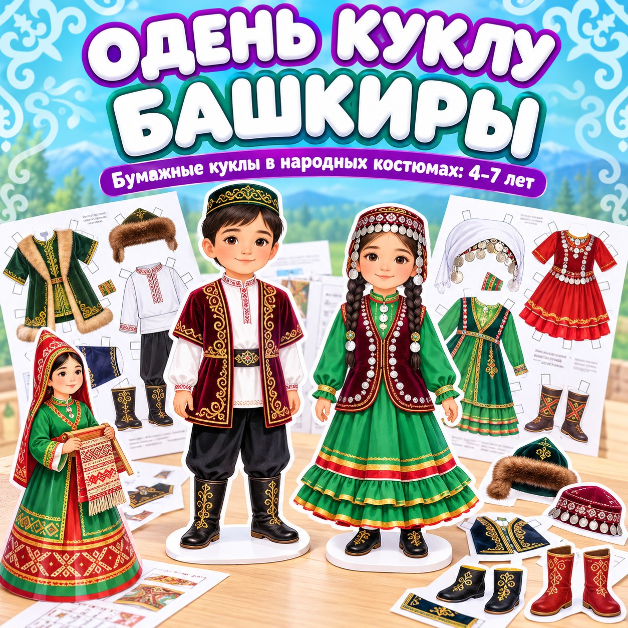 ОДЕНЬ КУКЛУ — БАШКИРЫ — бумажная кукла, 4-5 лет, 5-7 лет — скачать для детского сада