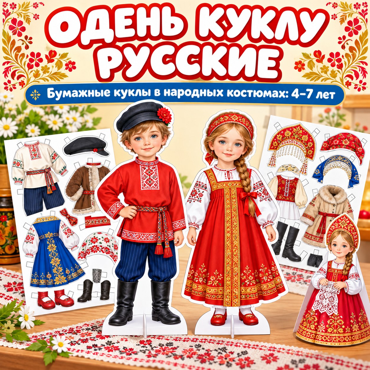 ОДЕНЬ КУКЛУ — РУССКИЕ — бумажная кукла, 4-5 лет, 5-7 лет — скачать для детского сада
