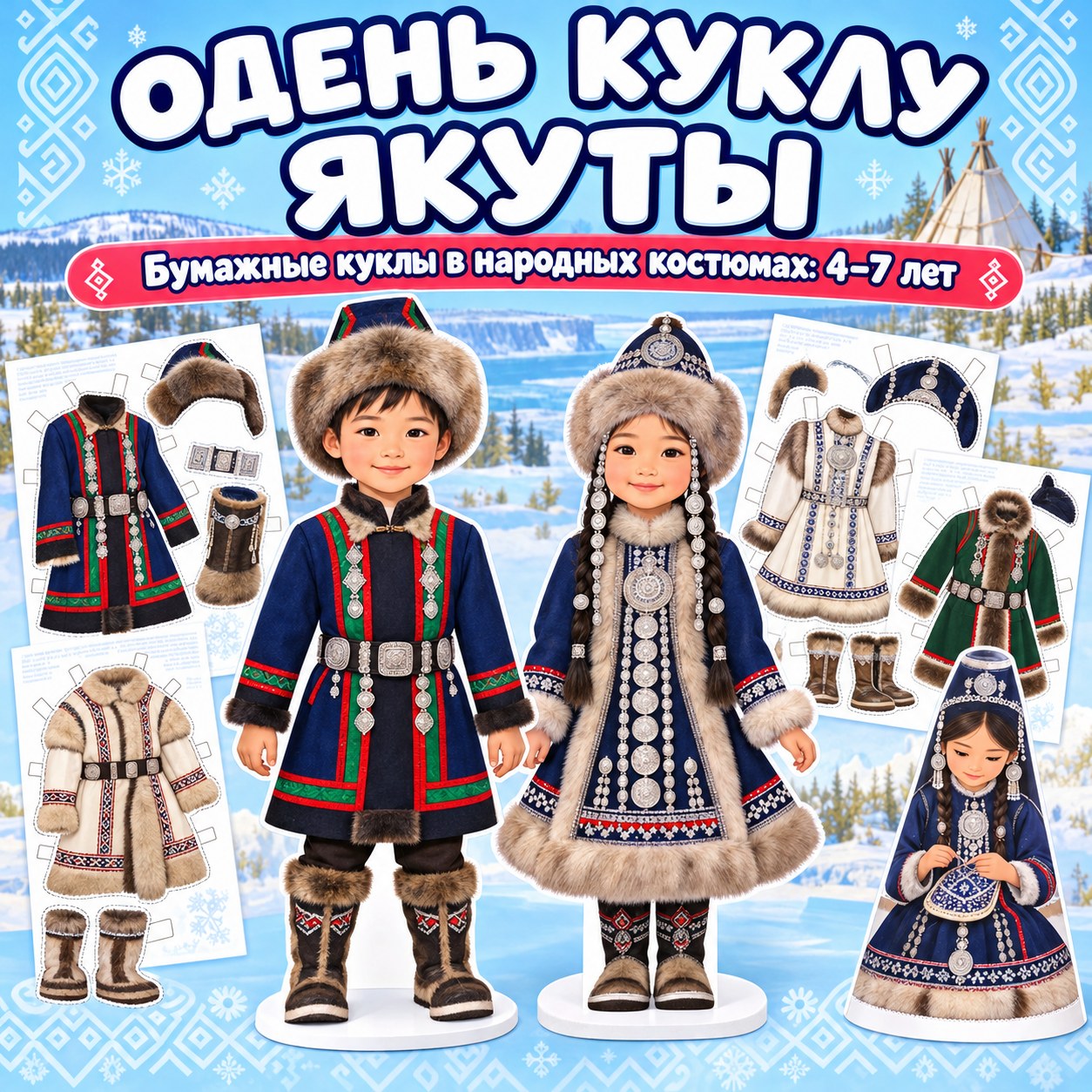 ОДЕНЬ КУКЛУ — ЯКУТЫ — бумажная кукла, 4-5 лет, 5-7 лет — скачать для детского сада