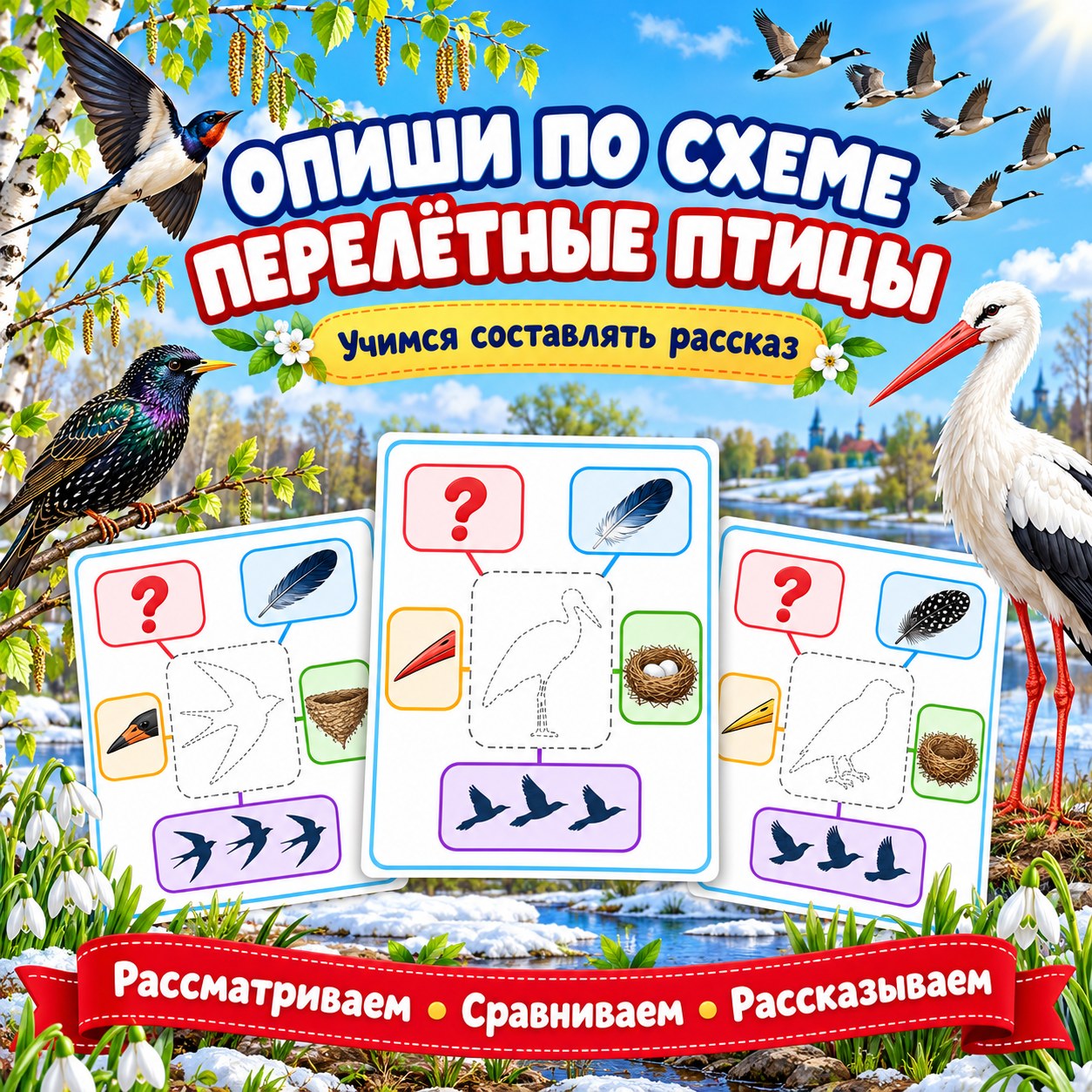 ОПИШИ ПО СХЕМЕ ПЕРЕЛЁТНЫЕ ПТИЦЫ — перелетные птицы, 4-5 лет, 5-7 лет — скачать для детского сада