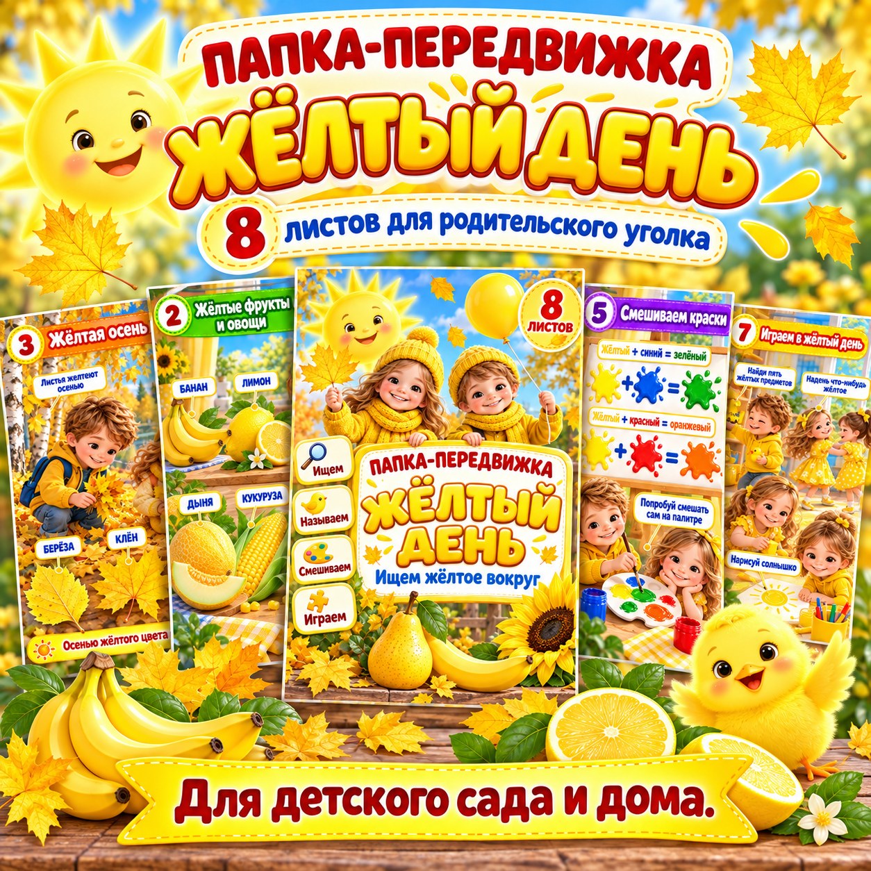 ПАПКА-ПЕРЕДВИЖКА ЖЁЛТЫЙ ДЕНЬ — папка-передвижка, 4-5 лет, 5-7 лет — скачать для детского сада