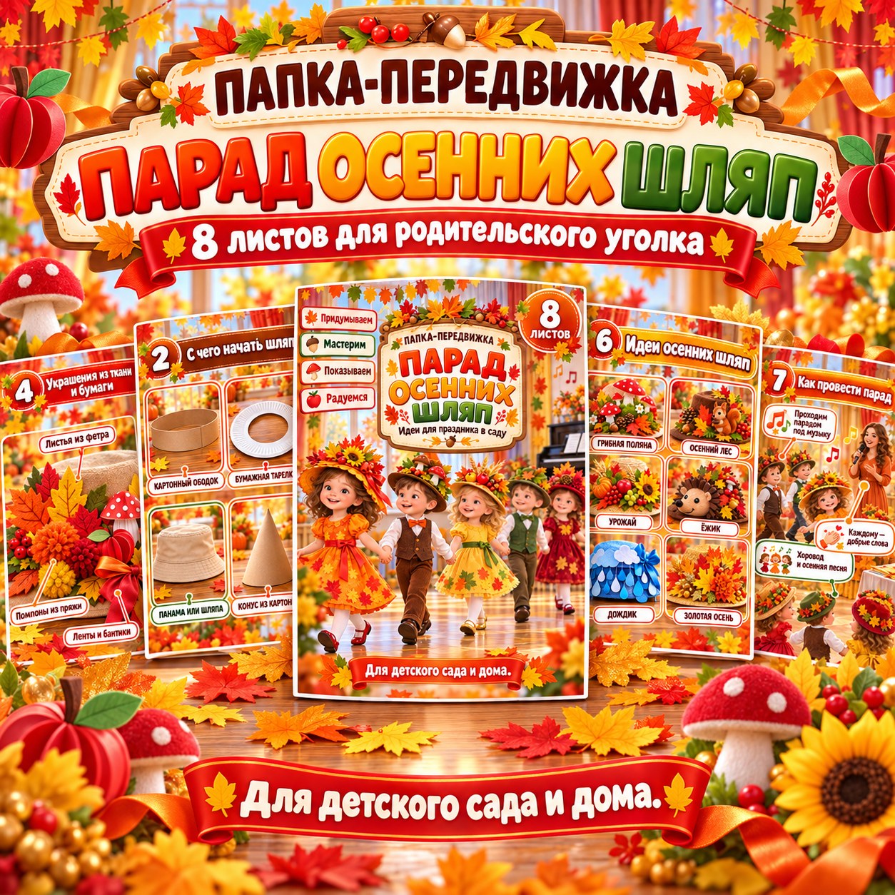 ПАПКА-ПЕРЕДВИЖКА ПАРАД ОСЕННИХ ШЛЯП — осень, папка-передвижка, 4-5 лет — скачать для детского сада