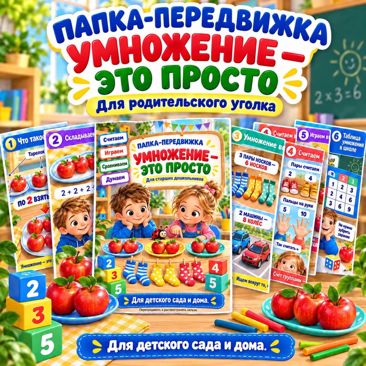 ПАПКА-ПЕРЕДВИЖКА УМНОЖЕНИЕ — ЭТО ПРОСТО — математика, папка-передвижка, 4-5 лет — скачать для детского сада