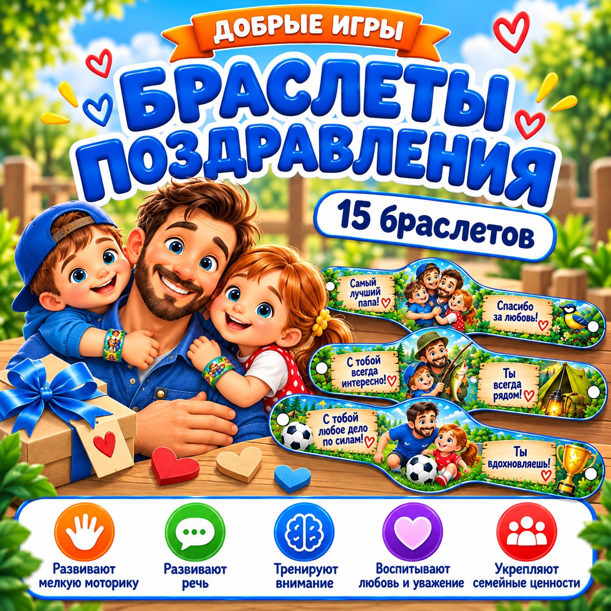 БРАСЛЕТЫ-ПОЗДРАВЛЕНИЯ ДЛЯ ПАПЫ — день отца, 4-5 лет, 5-7 лет — скачать для детского сада