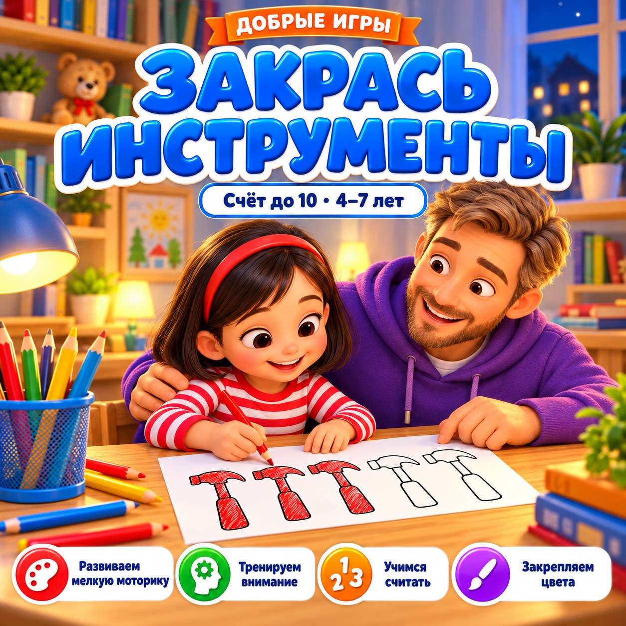 ЗАКРАСЬ ИНСТРУМЕНТЫ — 4-5 лет, 5-7 лет — скачать для детского сада