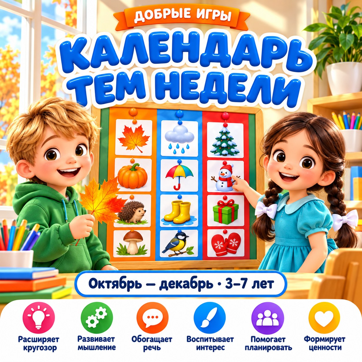 КАЛЕНДАРЬ ТЕМ НЕДЕЛИ ДОБРЫЕ ИГРЫ — календарь, 4-5 лет, 5-7 лет — скачать для детского сада