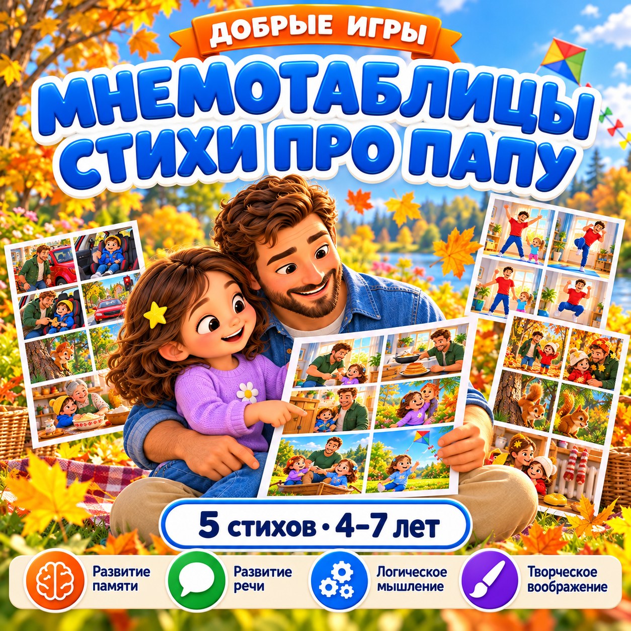 МНЕМОТАБЛИЦЫ СТИХИ ПРО ПАПУ — день отца, стихи, 4-5 лет — скачать для детского сада