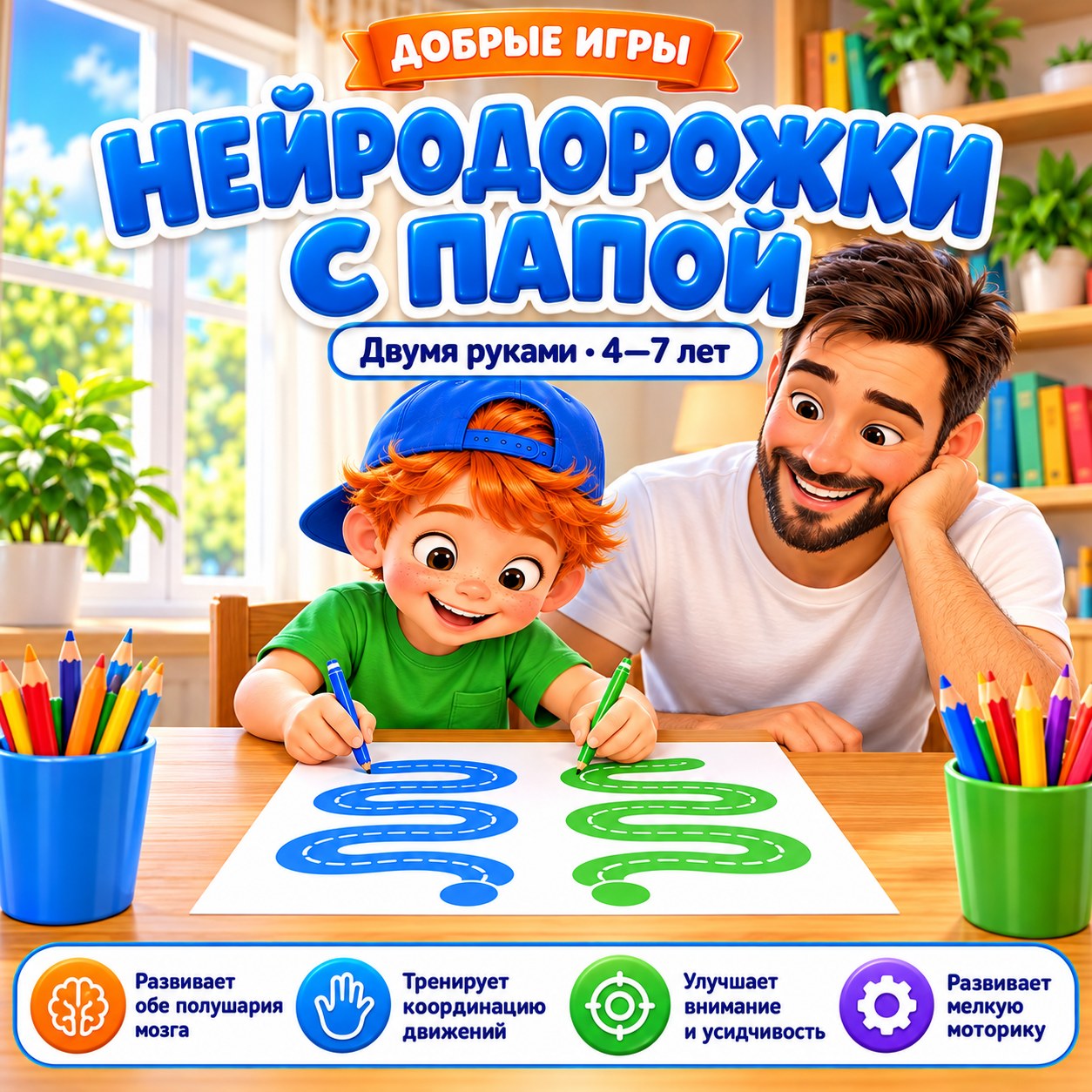 НЕЙРОДОРОЖКИ С ПАПОЙ — день отца, нейроигры, 4-5 лет — скачать для детского сада