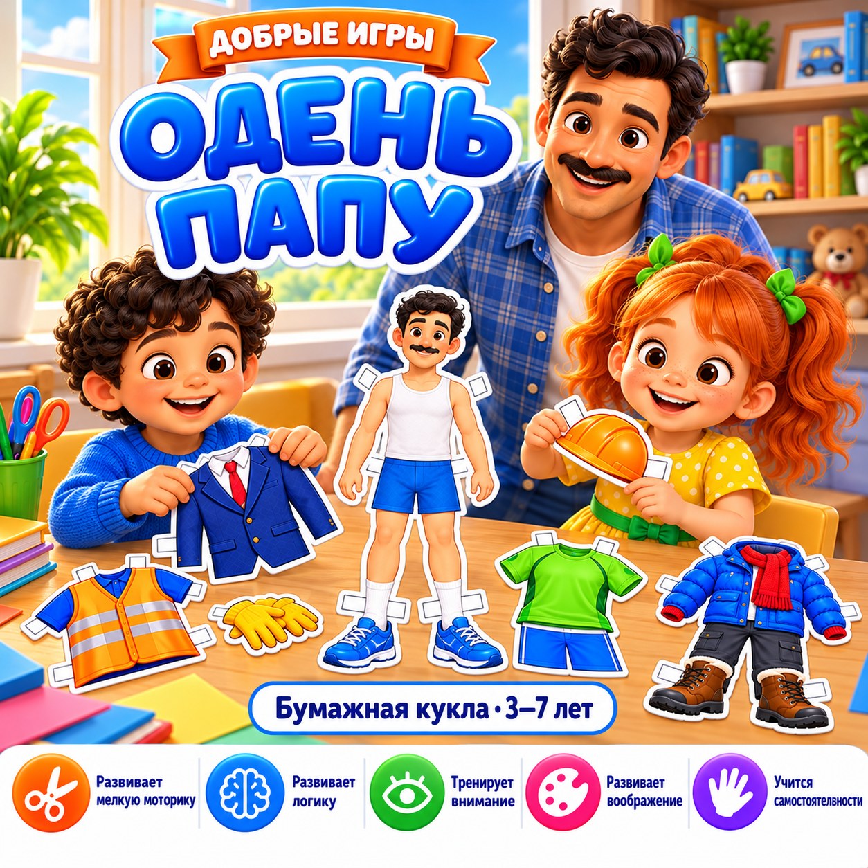 ОДЕНЬ ПАПУ БУМАЖНАЯ КУКЛА — день отца, бумажная кукла, 4-5 лет — скачать для детского сада