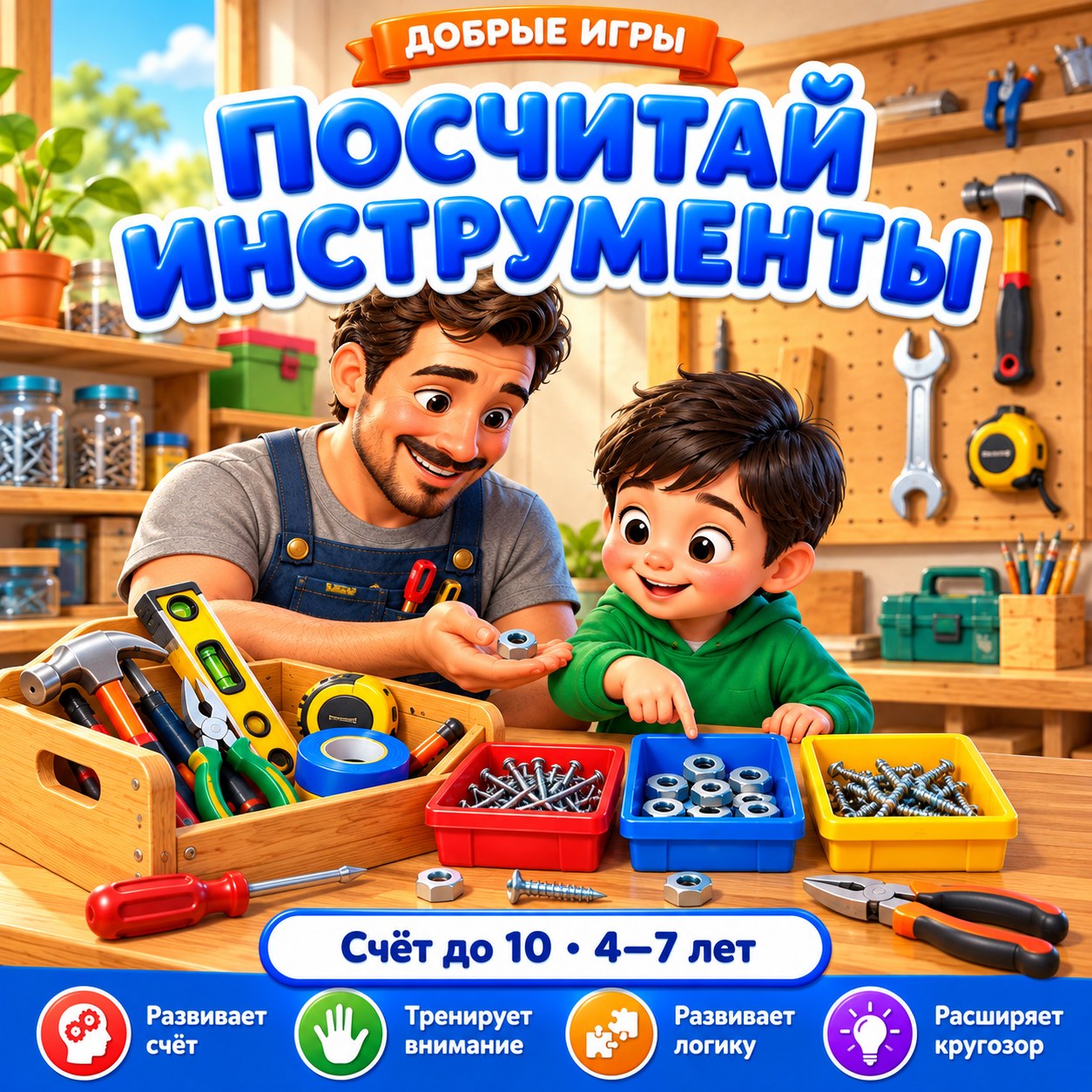 ПОСЧИТАЙ ИНСТРУМЕНТЫ — 4-5 лет, 5-7 лет — скачать для детского сада