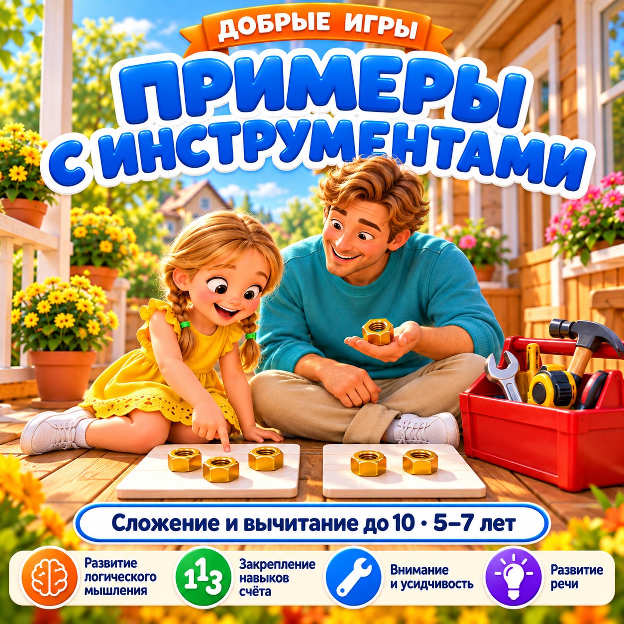 ПРИМЕРЫ С ИНСТРУМЕНТАМИ ДО 10 — математика, 4-5 лет, 5-7 лет — скачать для детского сада