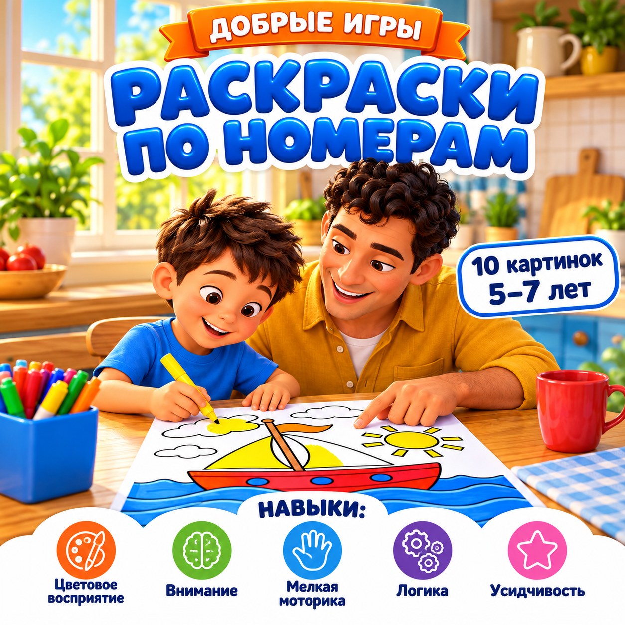 РАСКРАСКИ ПО НОМЕРАМ ДЛЯ ПАПЫ — день отца, раскраски, 4-5 лет — скачать для детского сада