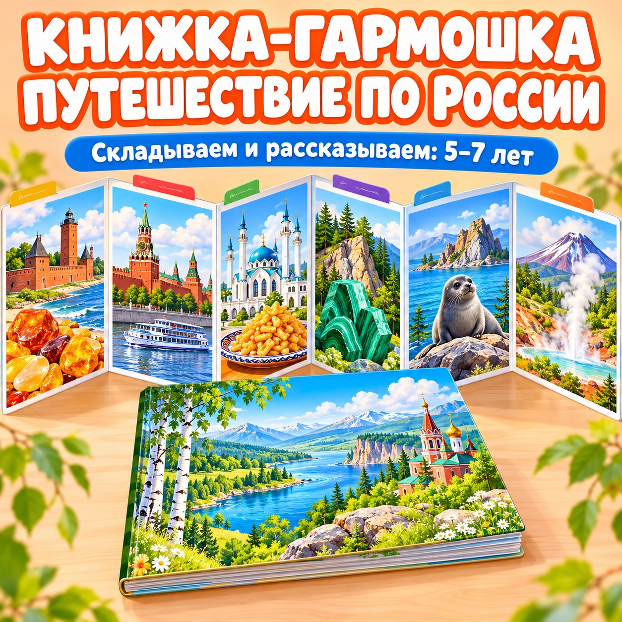 КНИЖКА-ГАРМОШКА ПУТЕШЕСТВИЕ ПО РОССИИ — россия, 4-5 лет, 5-7 лет — скачать для детского сада