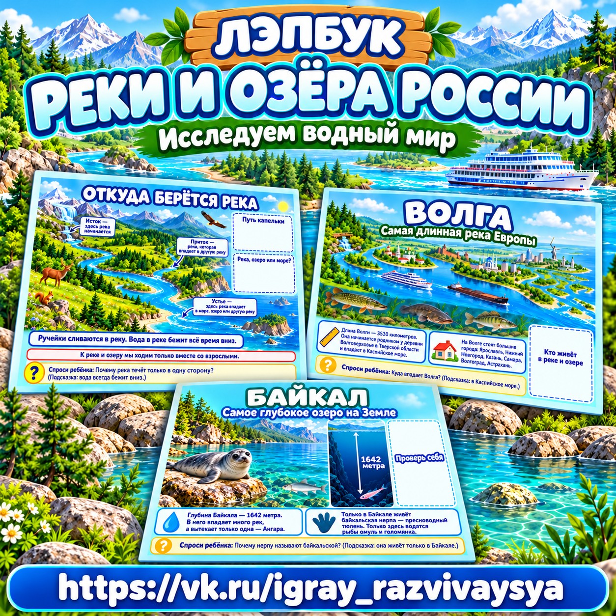 ЛЭПБУК РЕКИ И ОЗЁРА РОССИИ — россия, лэпбук, 4-5 лет — скачать для детского сада