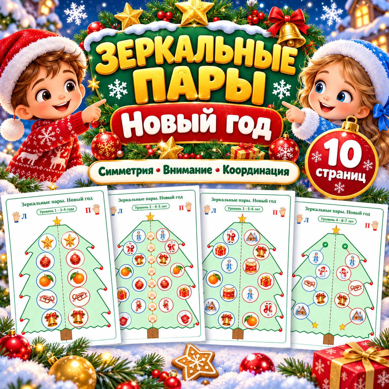 ЗЕРКАЛЬНЫЕ ПАРЫ НОВЫЙ ГОД — новый год, нейроигры, 4-5 лет — скачать для детского сада