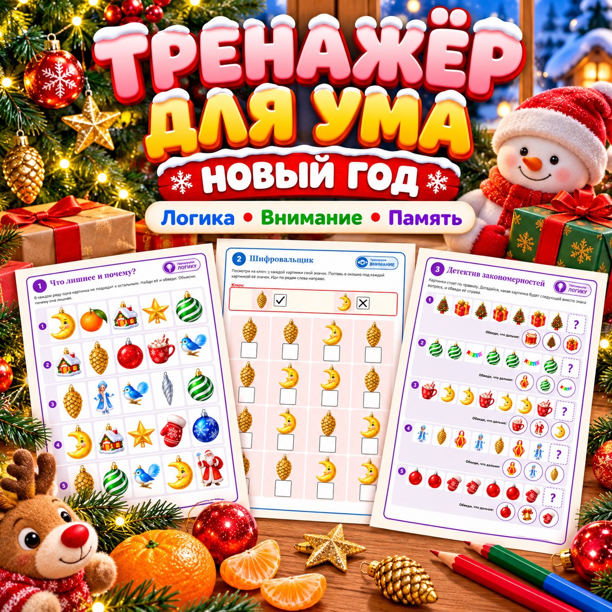 ТРЕНАЖЁР ДЛЯ УМА НОВЫЙ ГОД — новый год, внимание, 4-5 лет — скачать для детского сада