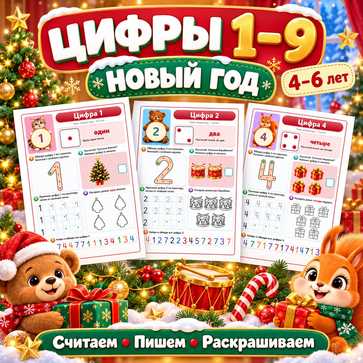 ЦИФРЫ 1–9 НОВЫЙ ГОД — новый год, цифры, 4-5 лет — скачать для детского сада