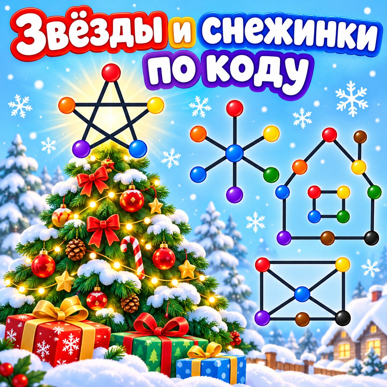 ЗВЁЗДЫ И СНЕЖИНКИ ПО КОДУ — 4-5 лет, 5-7 лет — скачать для детского сада