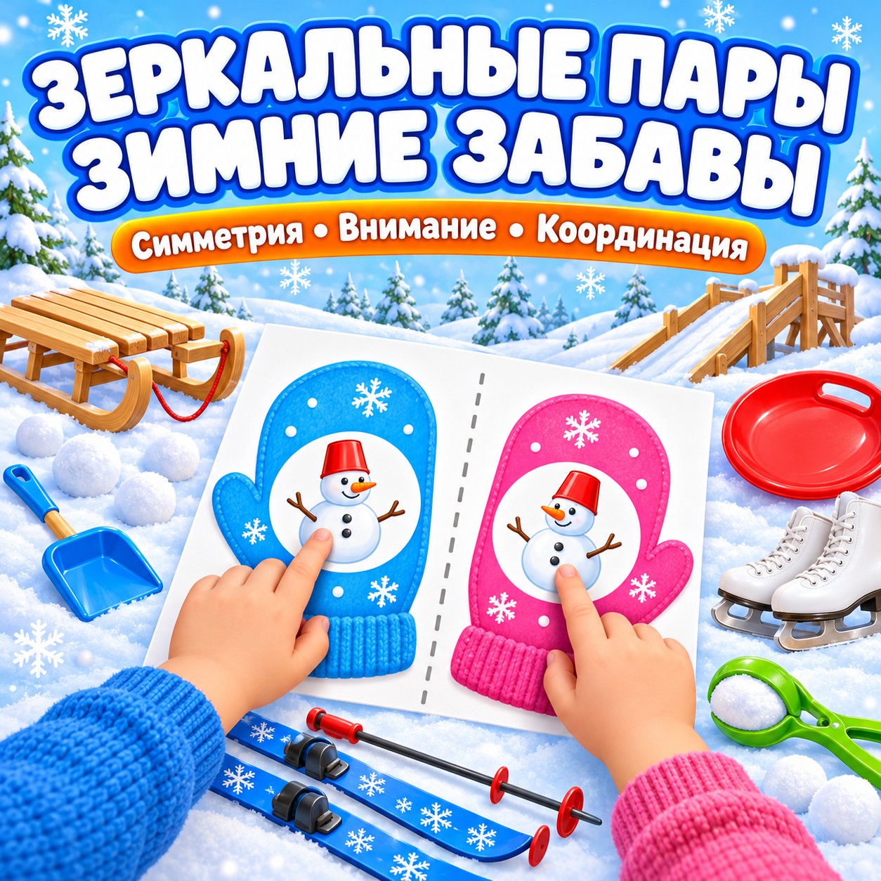 ЗЕРКАЛЬНЫЕ ПАРЫ ЗИМНИЕ ЗАБАВЫ — зима, нейроигры, 4-5 лет — скачать для детского сада
