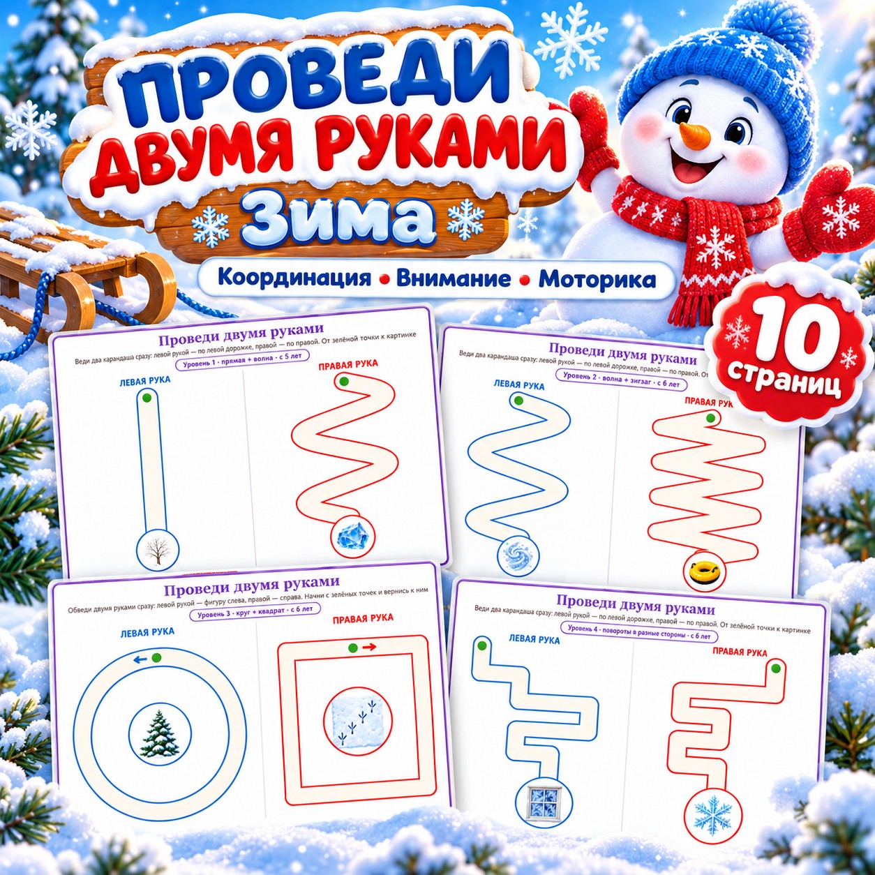 ПРОВЕДИ ДВУМЯ РУКАМИ ЗИМА — зима, нейроигры, 4-5 лет — скачать для детского сада