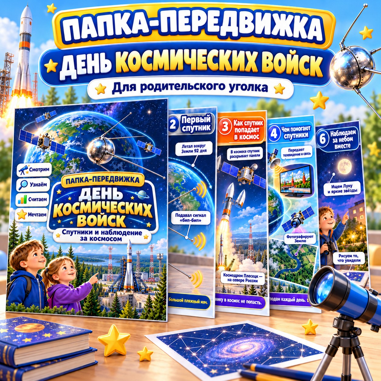 ПАПКА-ПЕРЕДВИЖКА ДЕНЬ КОСМИЧЕСКИХ ВОЙСК — папка-передвижка, 4-5 лет, 5-7 лет — скачать для детского сада