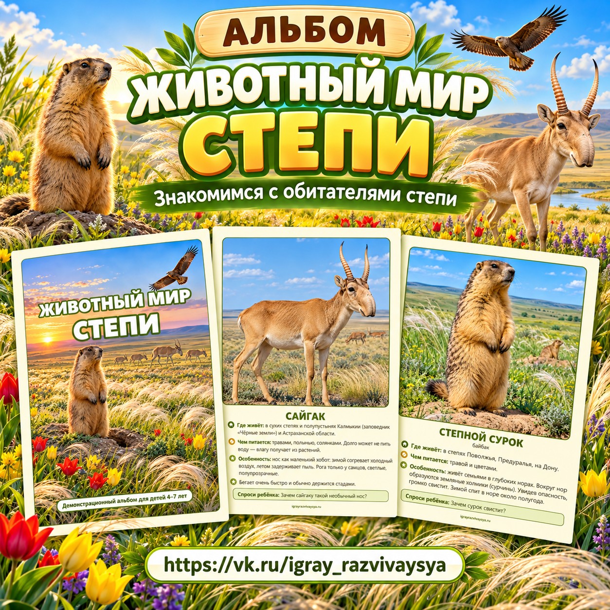 АЛЬБОМ ЖИВОТНЫЙ МИР СТЕПИ — 4-5 лет, 5-7 лет — скачать для детского сада