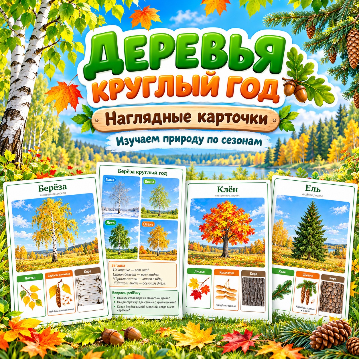 КАРТОЧКИ ДЕРЕВЬЯ — деревья, 4-5 лет, 5-7 лет — скачать для детского сада