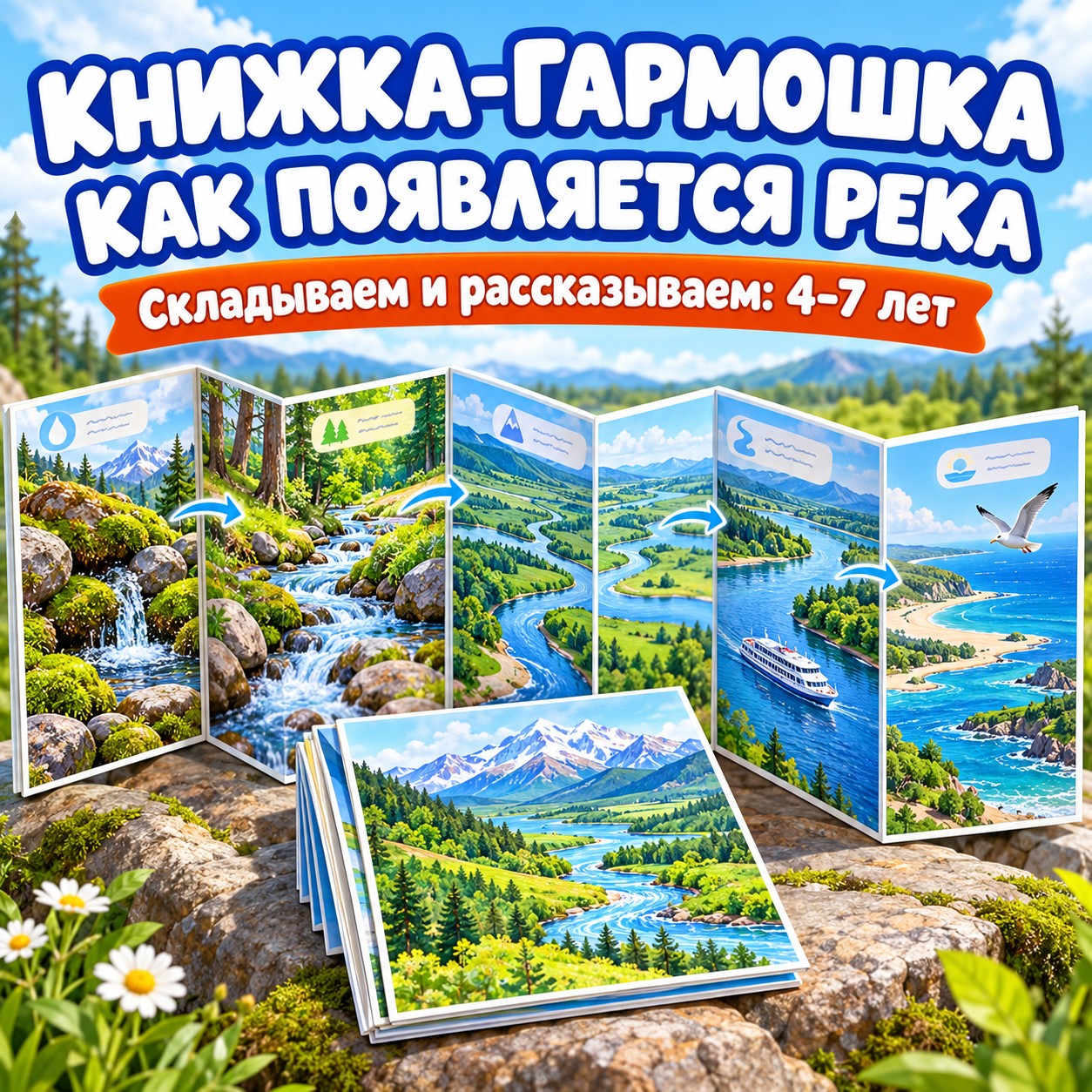КНИЖКА-ГАРМОШКА КАК ПОЯВЛЯЕТСЯ РЕКА — 4-5 лет, 5-7 лет — скачать для детского сада