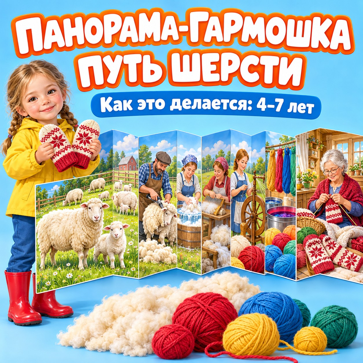 ПАНОРАМА-ГАРМОШКА ПУТЬ ШЕРСТИ — 4-5 лет, 5-7 лет — скачать для детского сада