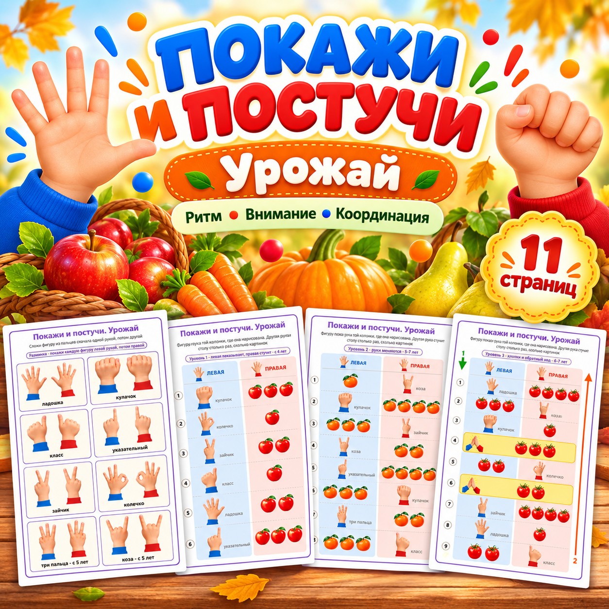 ПОКАЖИ И ПОСТУЧИ УРОЖАЙ — осень, овощи, фрукты — скачать для детского сада