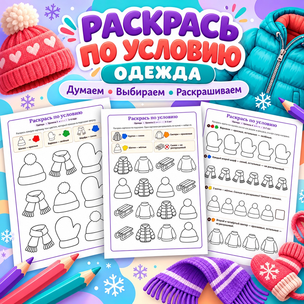 РАСКРАСЬ ПО УСЛОВИЮ ОДЕЖДА — раскраски, одежда, 4-5 лет — скачать для детского сада