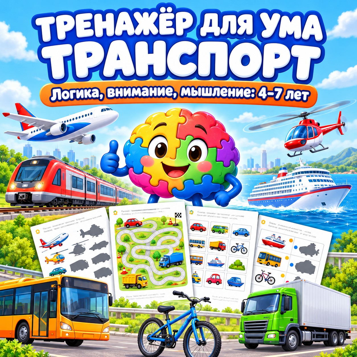ТРЕНАЖЁР ДЛЯ УМА ТРАНСПОРТ — транспорт, внимание, 4-5 лет — скачать для детского сада