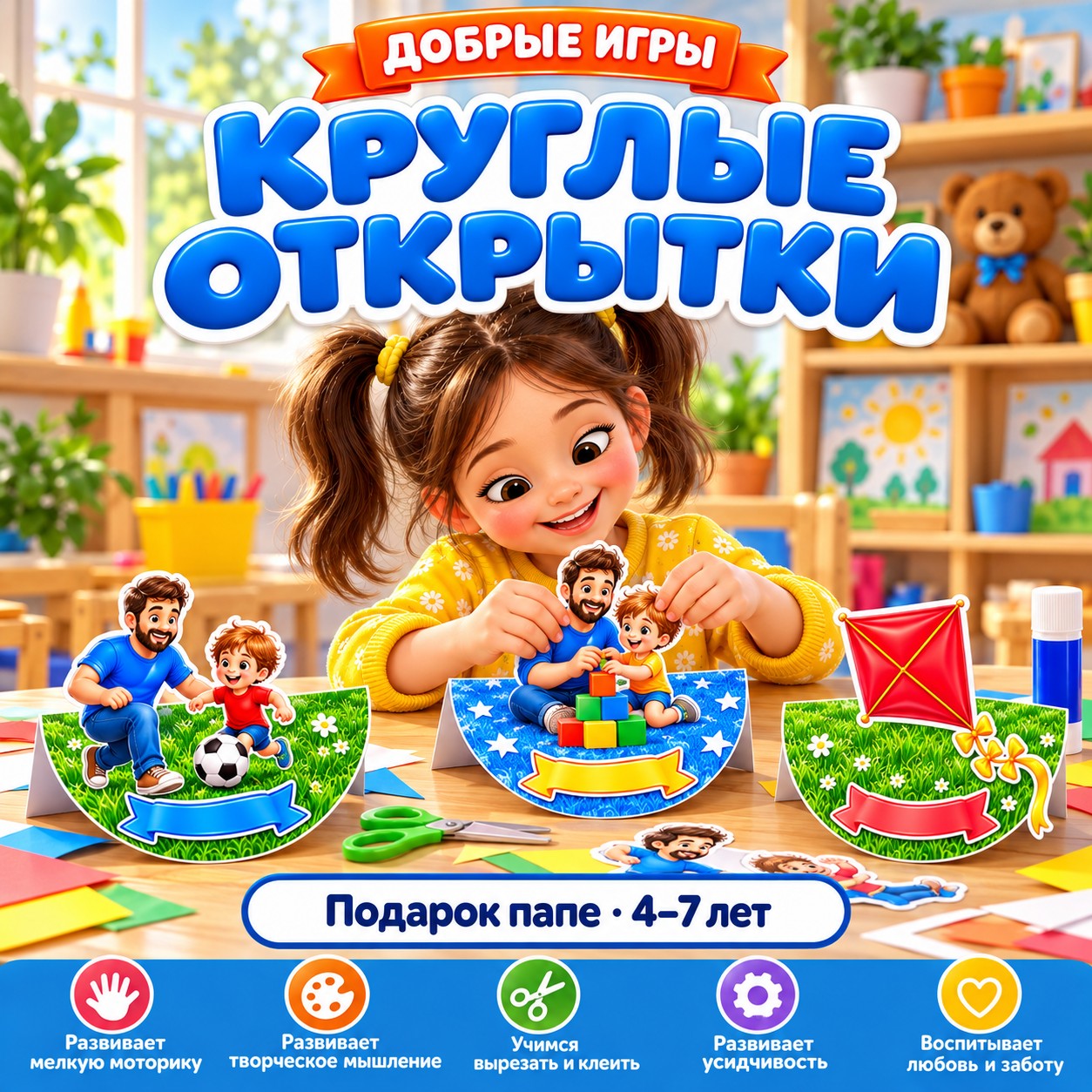 КРУГЛЫЕ ОТКРЫТКИ ДЕНЬ ОТЦА — день отца, открытки, 4-5 лет — скачать для детского сада