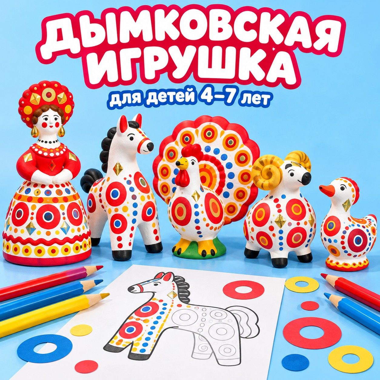 ДЫМКОВСКАЯ ИГРУШКА — 4-5 лет, 5-7 лет, народные промыслы — скачать для детского сада