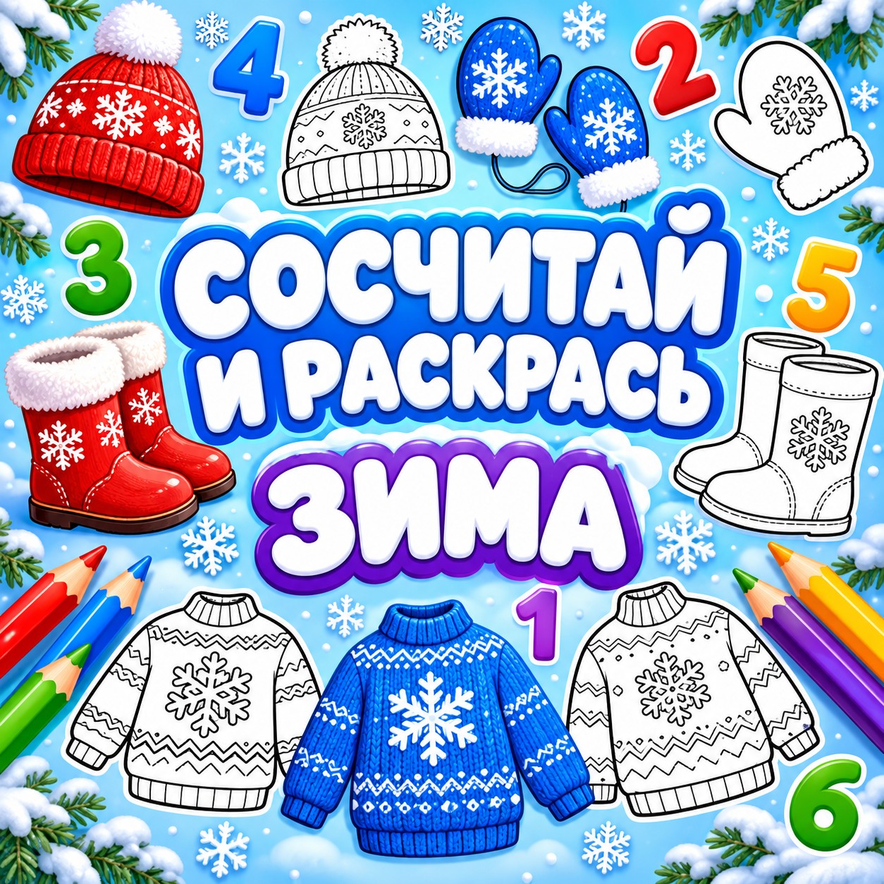СОСЧИТАЙ И РАСКРАСЬ ЗИМА — зима, раскраски, счет — скачать для детского сада
