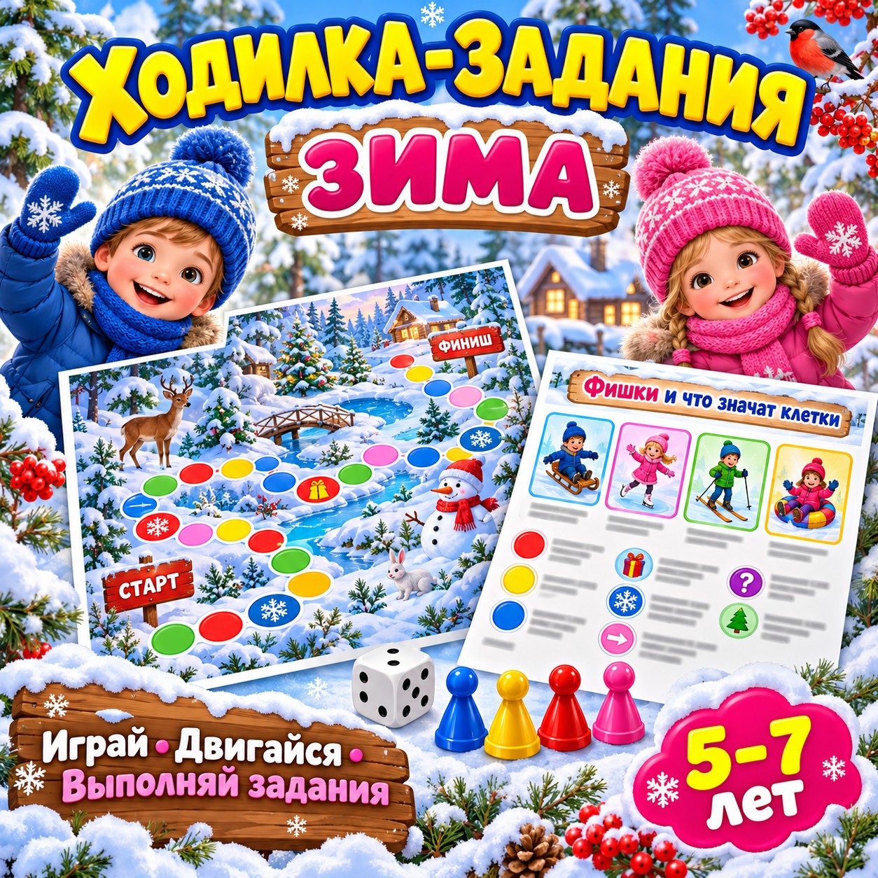 ХОДИЛКА-ЗАДАНИЯ ЗИМА — зима, 4-5 лет, 5-7 лет — скачать для детского сада