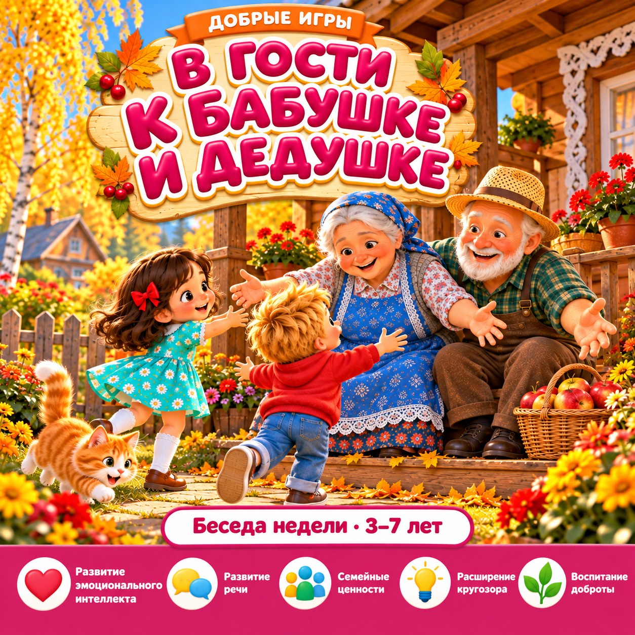 КОНСПЕКТ НЕДЕЛИ В ГОСТИ К БАБУШКЕ И ДЕДУШКЕ — 4-5 лет, 5-7 лет — скачать для детского сада