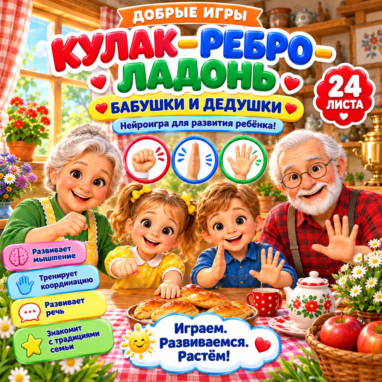 КУЛАК РЕБРО ЛАДОНЬ У БАБУШКИ — 4-5 лет, 5-7 лет, бабушки и дедушки — скачать для детского сада