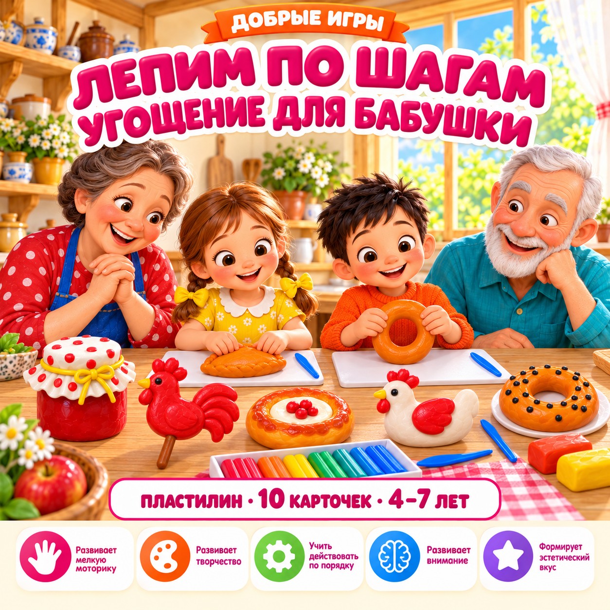 ЛЕПИМ ПО ШАГАМ УГОЩЕНИЕ ДЛЯ БАБУШКИ — 4-5 лет, 5-7 лет, бабушки и дедушки — скачать для детского сада