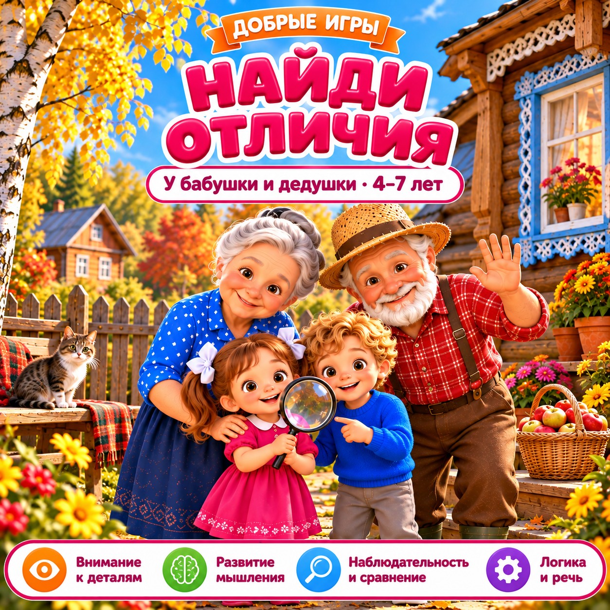 НАЙДИ ОТЛИЧИЯ У БАБУШКИ И ДЕДУШКИ — 4-5 лет, 5-7 лет, бабушки и дедушки — скачать для детского сада