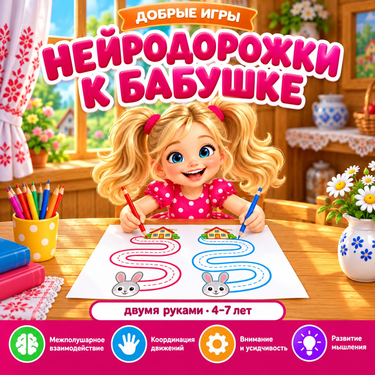 НЕЙРОДОРОЖКИ К БАБУШКЕ ДВУМЯ РУКАМИ — нейроигры, 4-5 лет, 5-7 лет — скачать для детского сада
