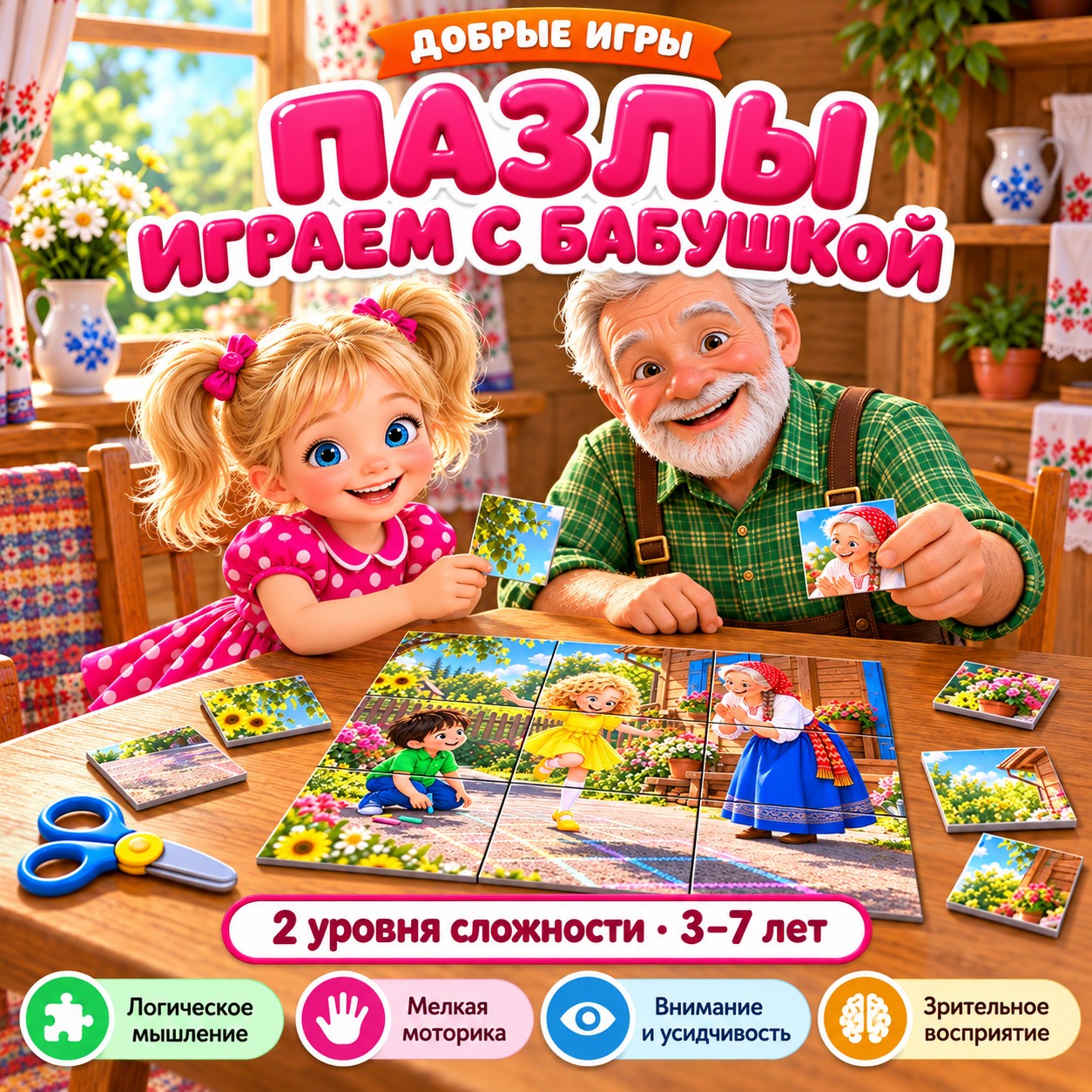 ПАЗЛЫ ИГРАЕМ С БАБУШКОЙ И ДЕДУШКОЙ — 4-5 лет, 5-7 лет, бабушки и дедушки — скачать для детского сада