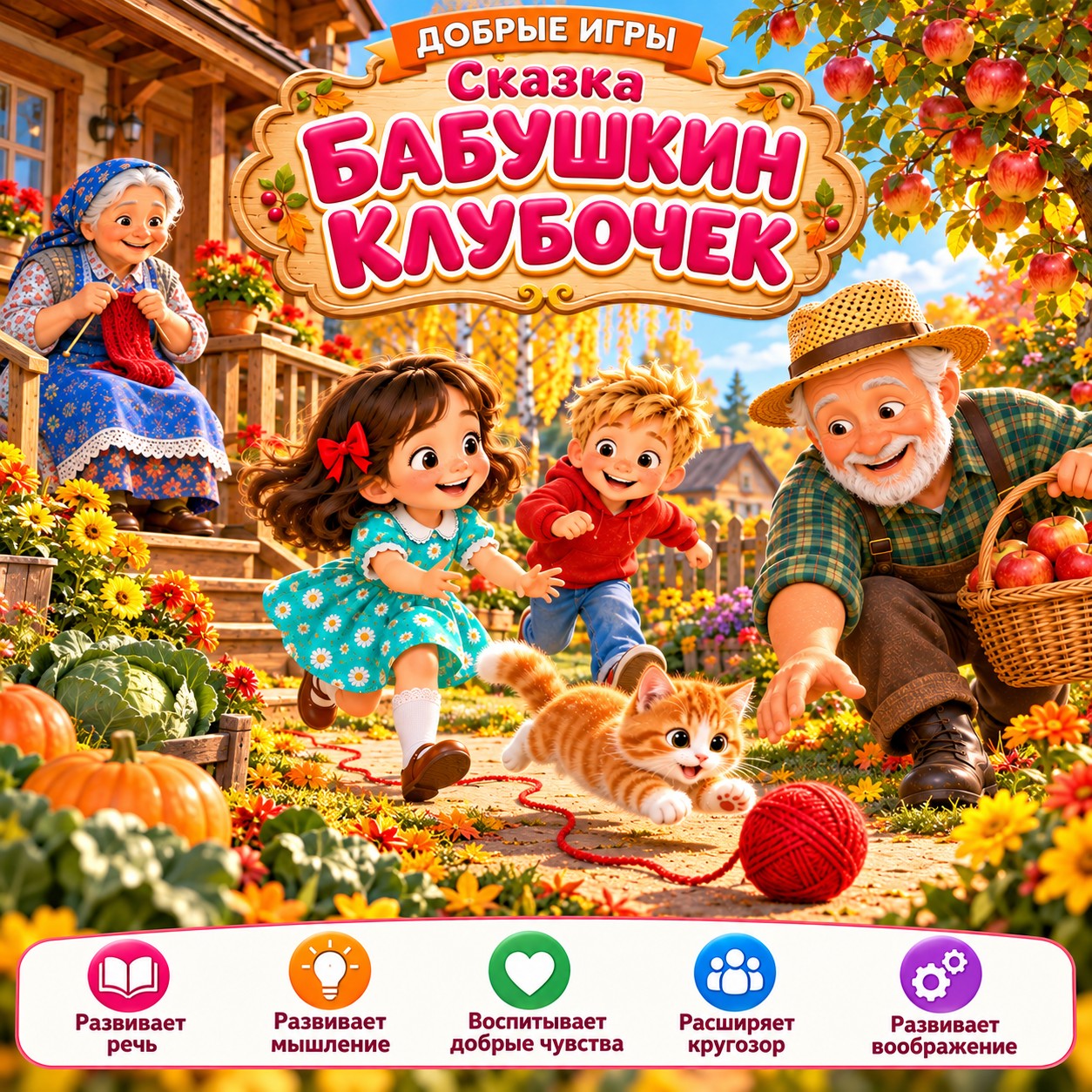 СКАЗКА БАБУШКИН КЛУБОЧЕК — сказки, 4-5 лет, 5-7 лет — скачать для детского сада
