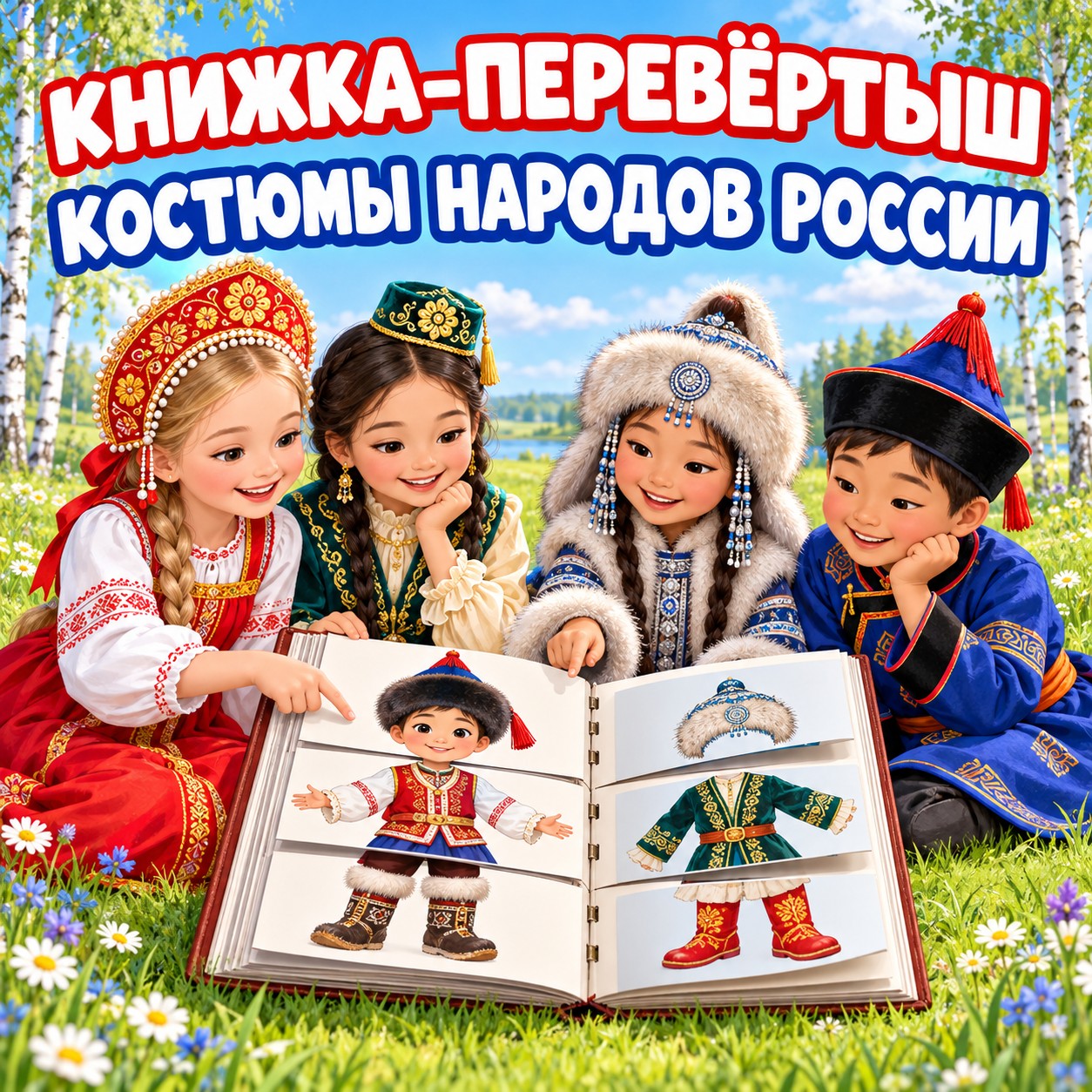 КНИЖКА-ПЕРЕВЁРТЫШ КОСТЮМЫ НАРОДОВ РОССИИ — народы россии, день народного единства, россия — скачать для детского сада
