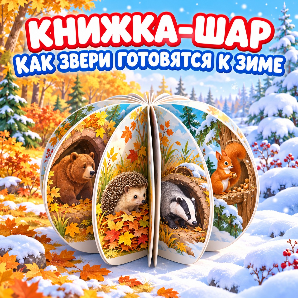 КНИЖКА-ШАР КАК ЗВЕРИ ГОТОВЯТСЯ К ЗИМЕ — зима, дикие животные, 4-5 лет — скачать для детского сада