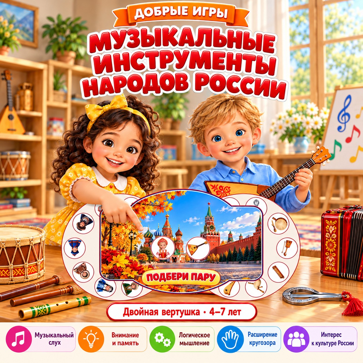 ДВОЙНАЯ ВЕРТУШКА МУЗЫКАЛЬНЫЕ ИНСТРУМЕНТЫ НАРОДОВ РОССИИ — народы россии, день народного единства, вертушки — скачать для детского сада