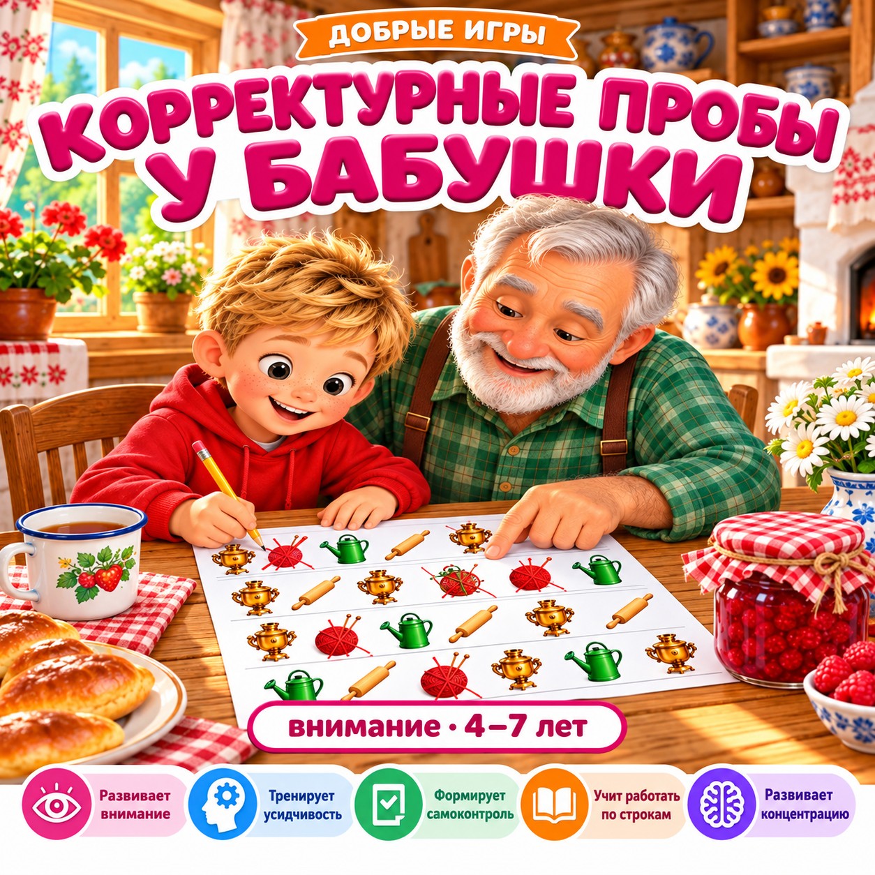 КОРРЕКТУРНЫЕ ПРОБЫ У БАБУШКИ — внимание, 4-5 лет, 5-7 лет — скачать для детского сада