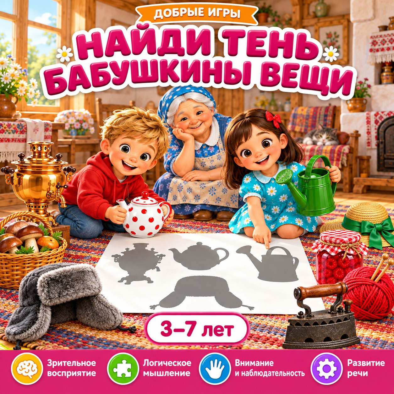 НАЙДИ ТЕНЬ БАБУШКИНЫ ВЕЩИ — найди тень, 4-5 лет, 5-7 лет — скачать для детского сада