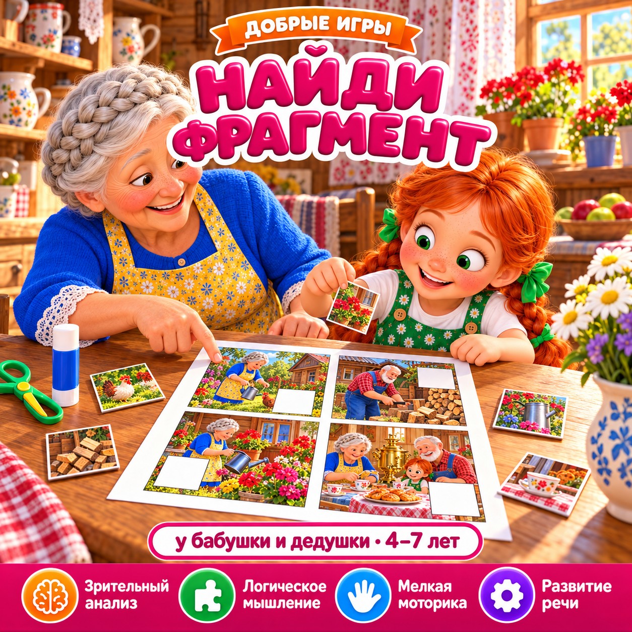 НАЙДИ ФРАГМЕНТ У БАБУШКИ И ДЕДУШКИ — 4-5 лет, 5-7 лет, бабушки и дедушки — скачать для детского сада