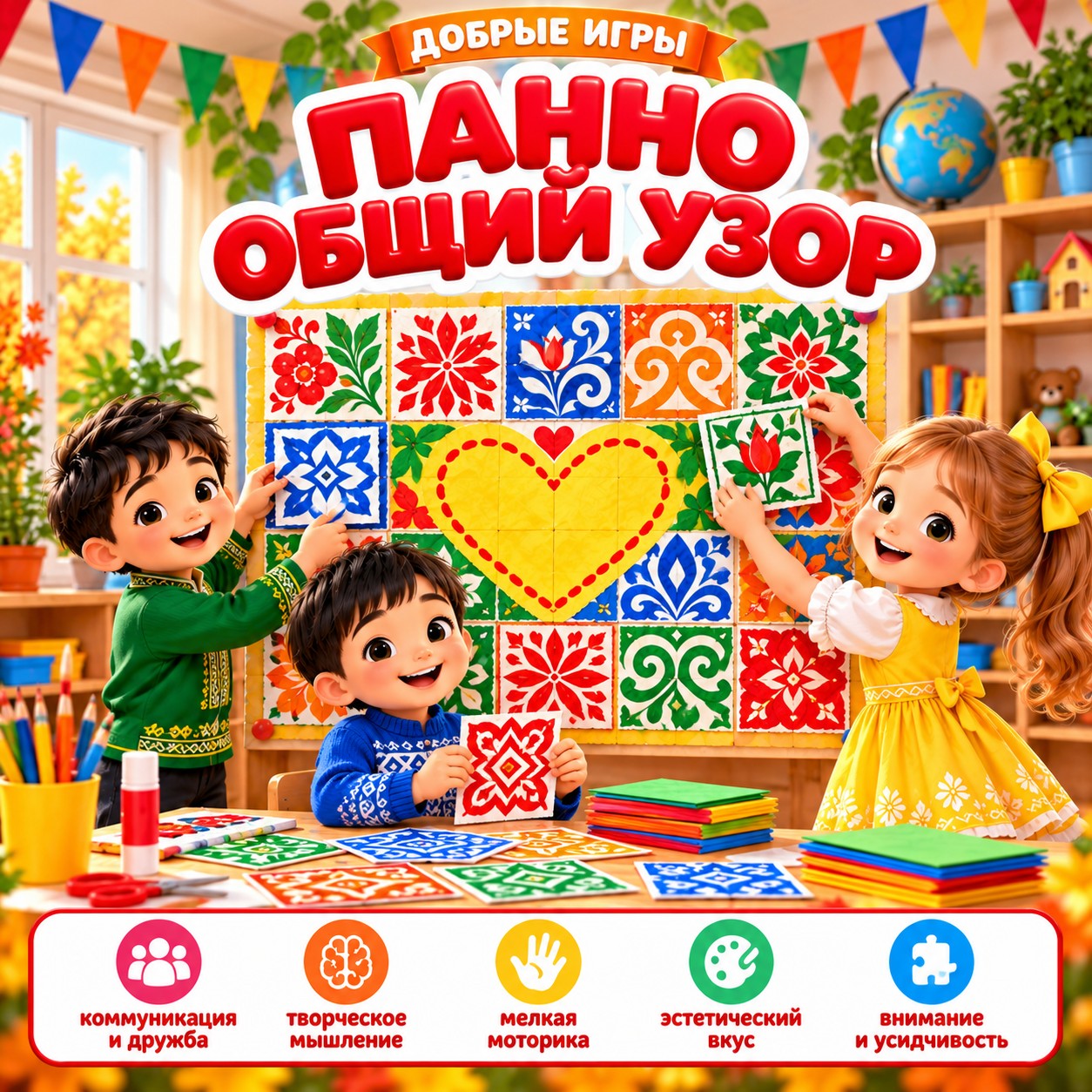 ПАННО ОБЩИЙ УЗОР — 4-5 лет, 5-7 лет — скачать для детского сада